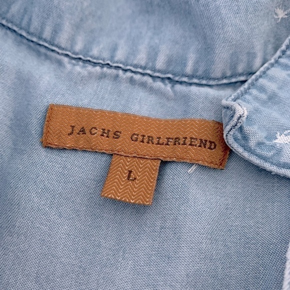 JACHS GIRLFRIEND chambray palm tree button down top size L - Picture 8 of 16